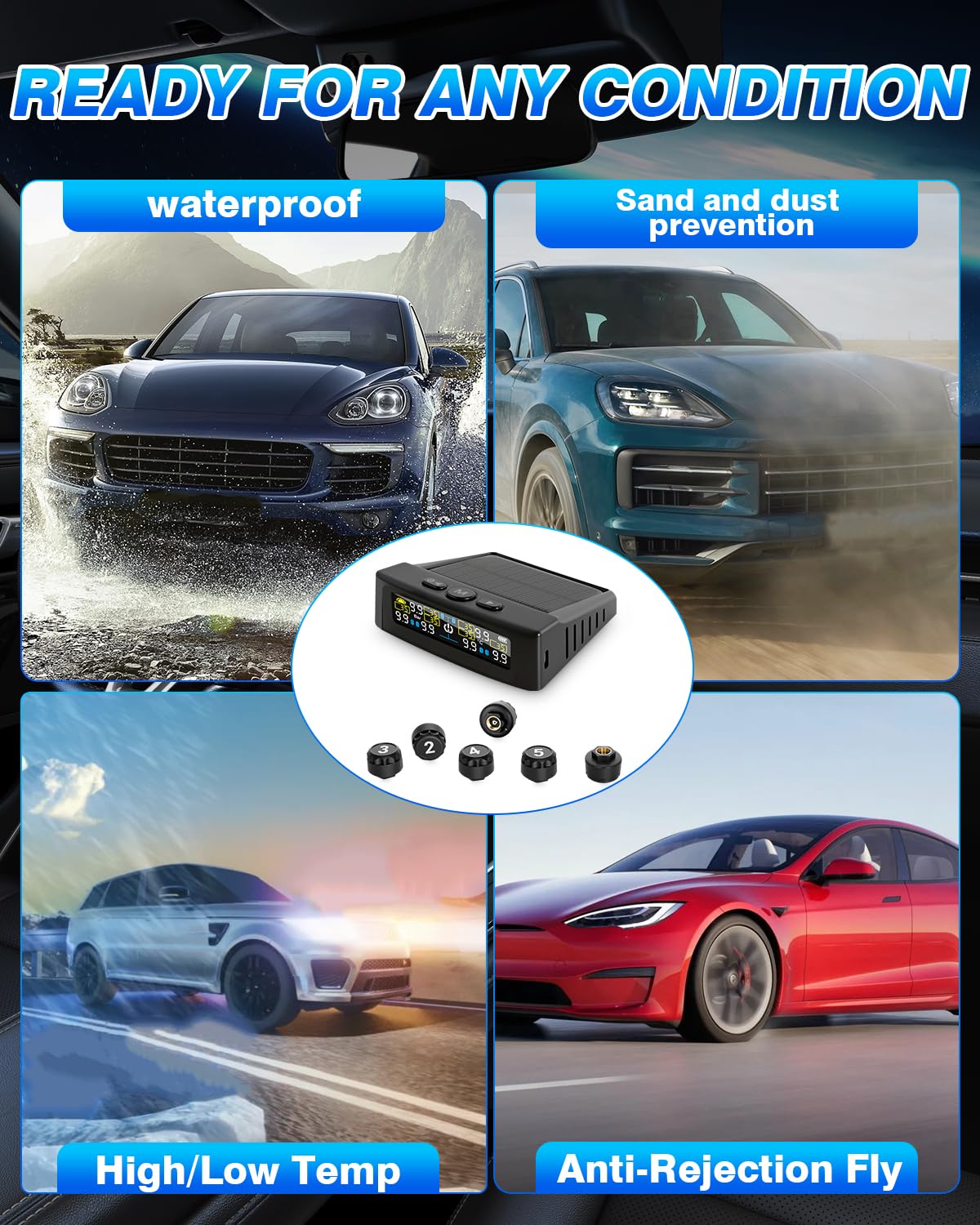 RV Tire Pressure Monitoring System, TPMS Tire Pressure Monitor System with Solar Charge or USB, TPMS with 6 Sensors Trailer Tire Pressure Monitoring System Real-Time Display Tire Pressure Monitor