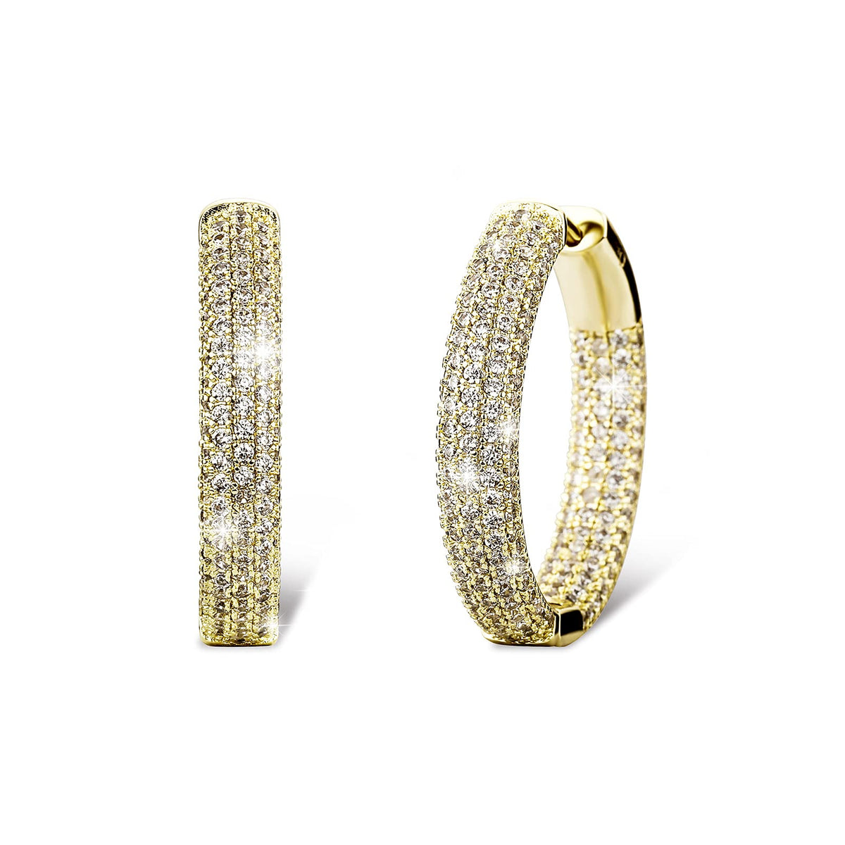 TOPGRILLZ Iced Out Hoop Earrings Cubic Zirconia Huggie Cartilage Cuff Hypoallergenic 14K Gold Plated Luxury Fashion Round Circle Earrings For Women-29mmGold