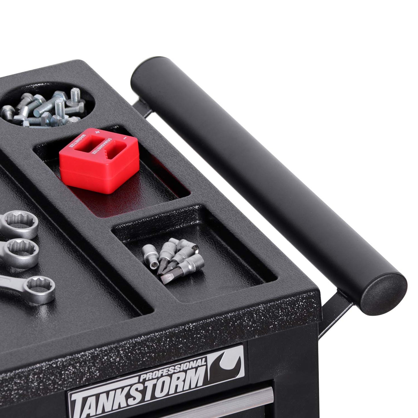 TANKSTORM 26" Professional Tool Chest Heavy Duty Cart Steel Rolling Tool Box with 4 Lockable Drawers and Doors/Profossional Grade (TZ64-BK)