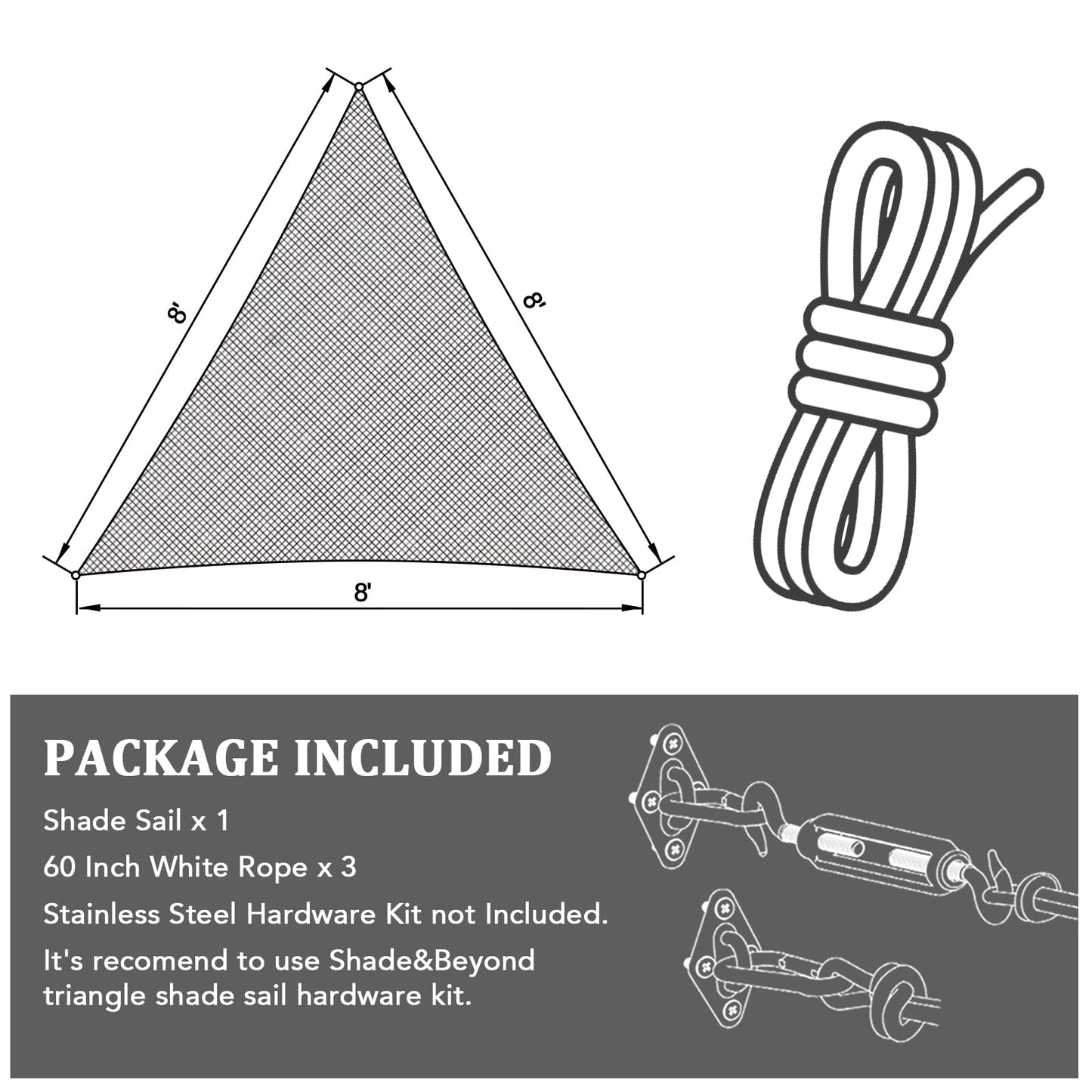 Shade&Beyond Triangle Sun Shade Sail 20'X20'X20' Permeable Canopy Sand for Patio Garden Yard Deck Pergola (We Make Custom Size)