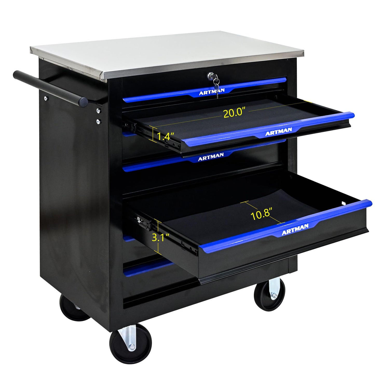 7-Drawer Heavy-Duty Rolling Steel Tool Cart with Handle&Wheels, Metal Storage Organizer Cabinet, Tool Chest for Efficient Tool Storage in Garage, Warehouse, Workshop, Repair Shop, Blue