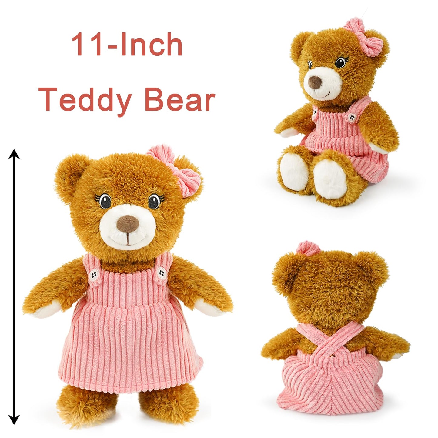 Cute Girl Stuffed Teddy Bear Plush Toy 11 Inch Soft Baby Teddy Stuffed Animal Little Bear Doll, Cuddly Bear Plush for Girls Boys, Kids, Babies, Adults & Baby Shower Birthday Easter Gift (Pink Dress)