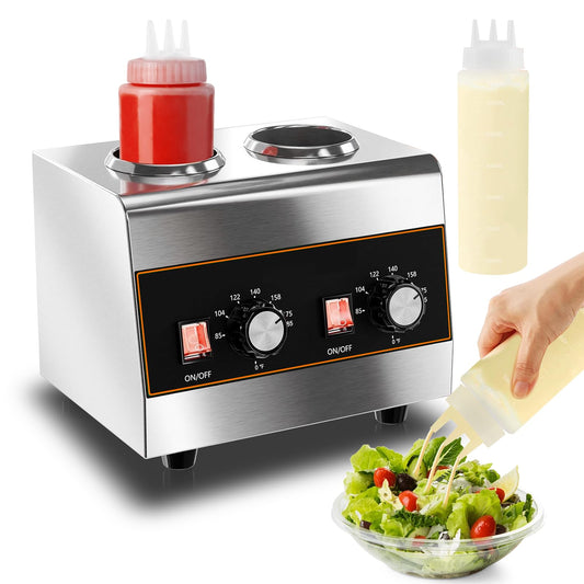 Nacho Cheese Dispenser Warmer Electric Cheese Sauce Warmer Dispenser Commercial Chocolate Warmer Hot Fudge Dispenser for Nacho Cheese Caramel with 22oz/650ml Squeeze Bottles*2