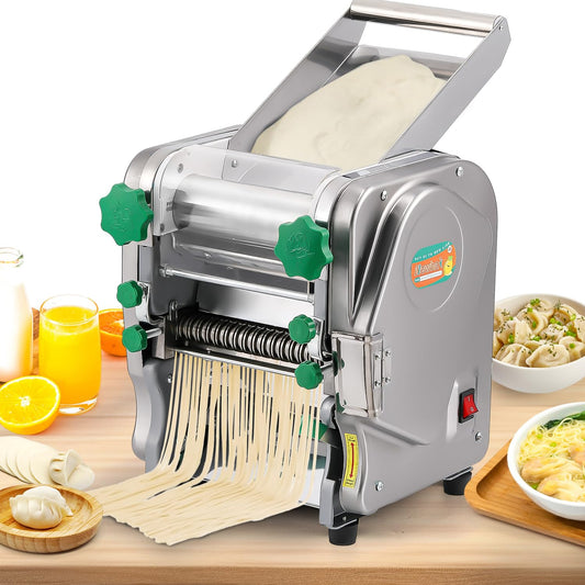 Newhai Commercial Electric Pasta Maker 2-in-1 Automatic Noodle Machine Thickness Adjustable 2mm 6mm Noodle Heavy Duty Dough Roller Pressing Machine, 750W