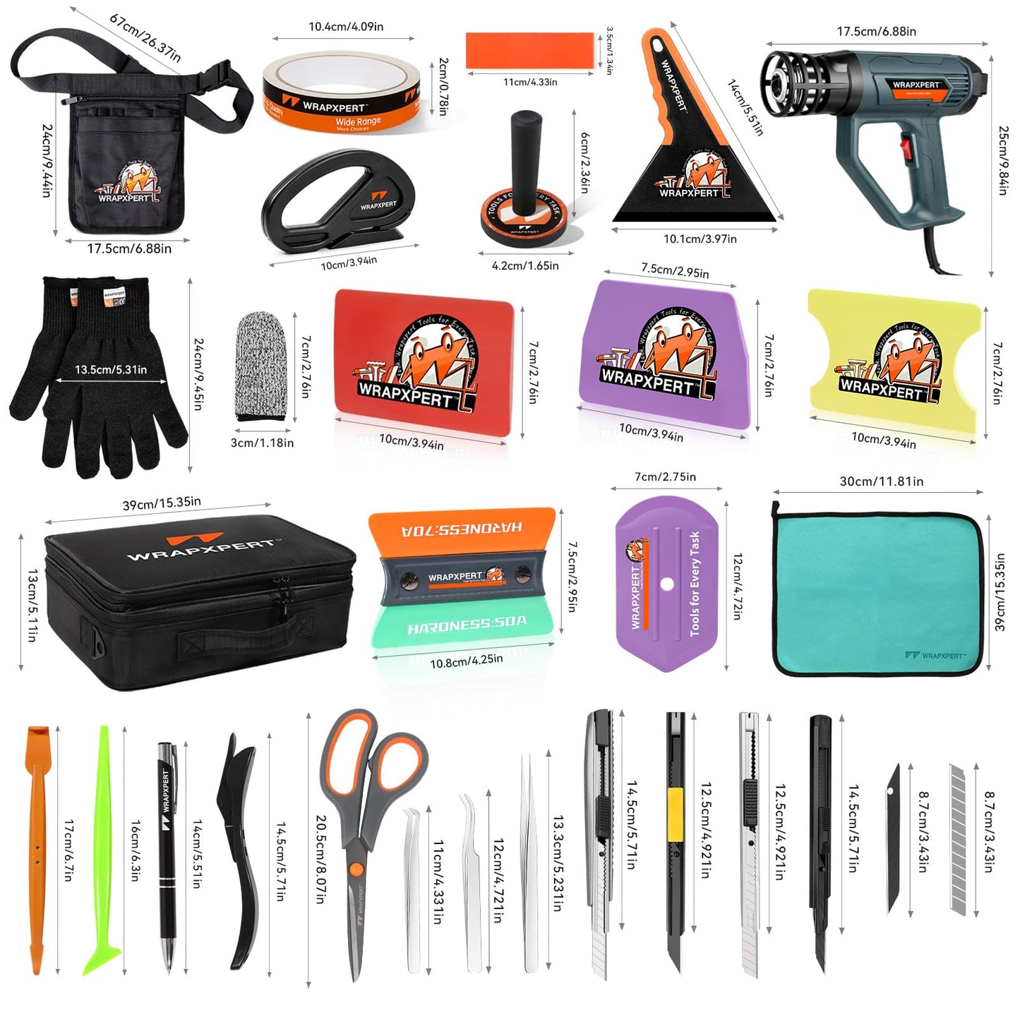 WRAPXPERT Vinyl Wrap Tool Kit with Heat Gun for Car Wrapping, Vehicle Vinyl Wrap Tools with Squeegee, Knife, Gloves, Magnets Holder, Car Wrap Tools Window Tint Tools for Auto Film Installation