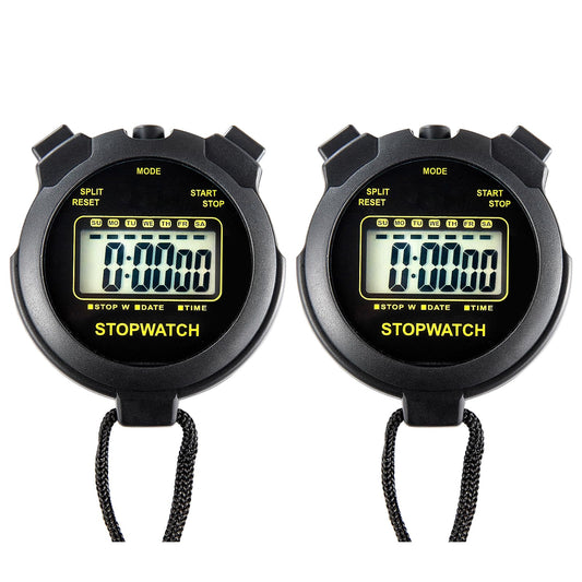 Digital Stopwatch Timer Large Display with Clock and Date, No Alarm Function, Simple Stopwatches for Sports Coaches Running Swimming Kids Training-2 Pack Black