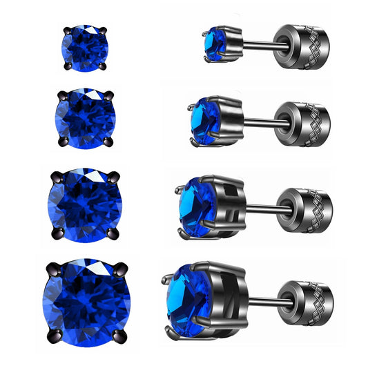 4 Pairs Titanium Hypoallergenic Red Stud Earrings for Sensitive Ears,Black 5A Cubic Zirconia Screw Back Stud Earrings for Women Men Surgical Stainless Steel Double Side Earrings red stud earrings