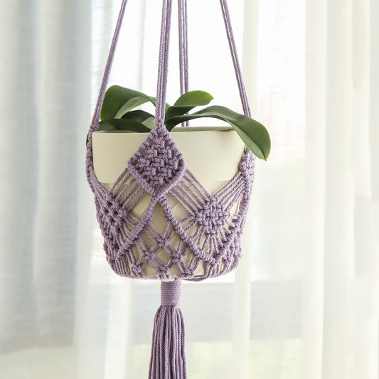 XINBOR Hanging Planter with Patterns,2Packs Macrame Plant Hangers Indoor Macrame for up to 8 inch Pot Crochet Boho Plant Hanger Holder for Indoor Outdoor with 2S Shaped Stainless Steel Hooks (Purple)