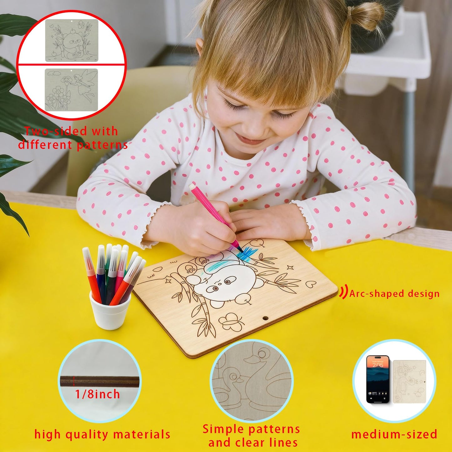 YvSuZeBuDa 10pcs Wooden Ornaments to Paint - 5.9x4.7in Unfinished Wooden Shapes with Double-Sided Designs - Safe Rounded Corners,Hang or Display with Stand - Painting Kits for Kids Ages 4-8