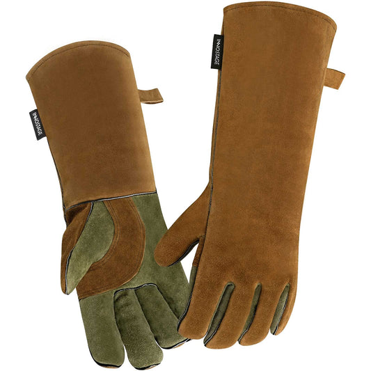 INNO STAGE Welding Gloves Heat Resistant 16 Inches Cowhide 662 ℉ Leather Forge Mig Welder Gloves for BBQ Mitts Fireplace Wood Stove Fire Pit Oven Grill Men Accessories