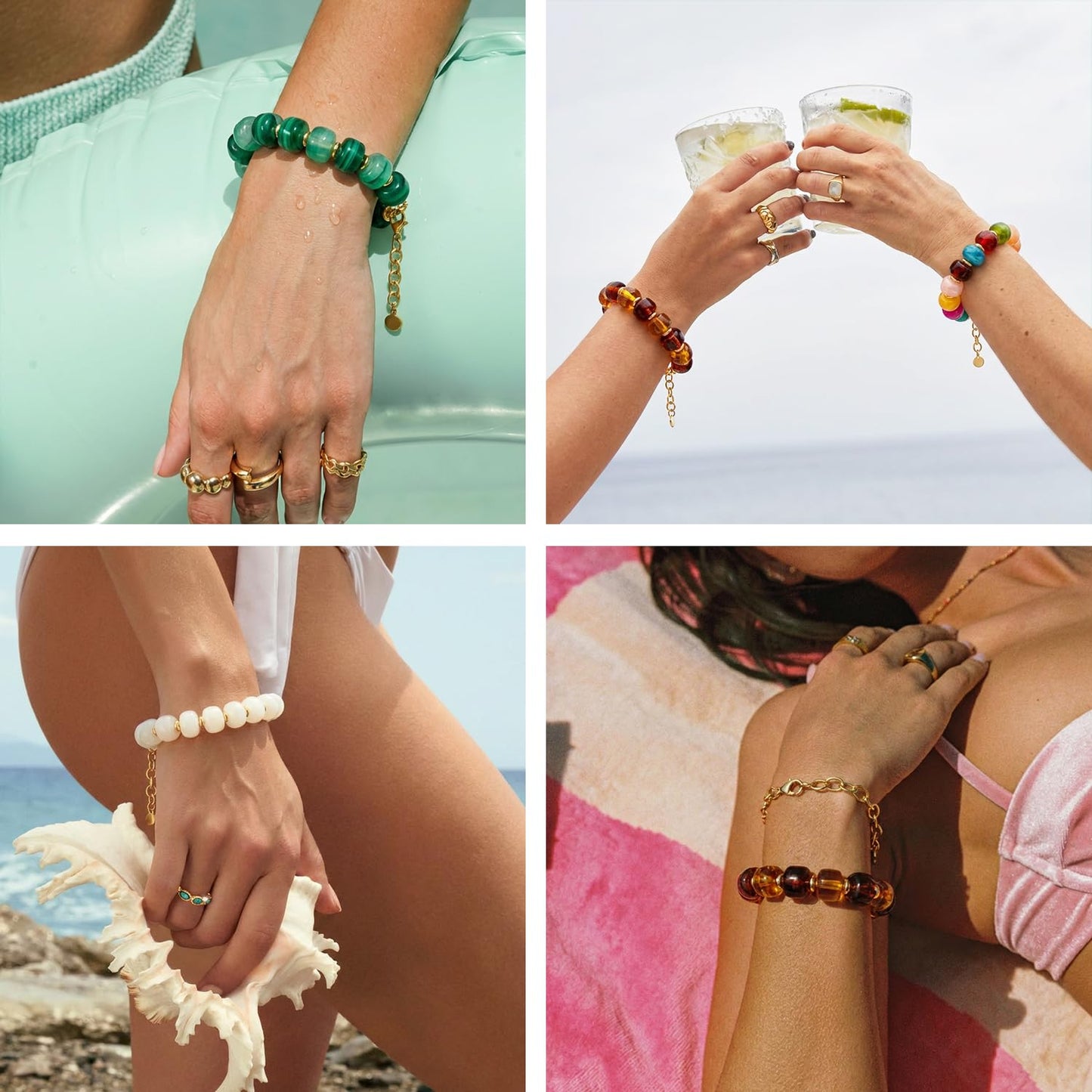 TENTMENTISE Bracelets for Women, Amber Beaded Bracelets for Women Trendy, Chunky Gold Plated Beaded Bracelets, Womens Summer Beach Boho Jewelry Gifts for Vacation Holiday