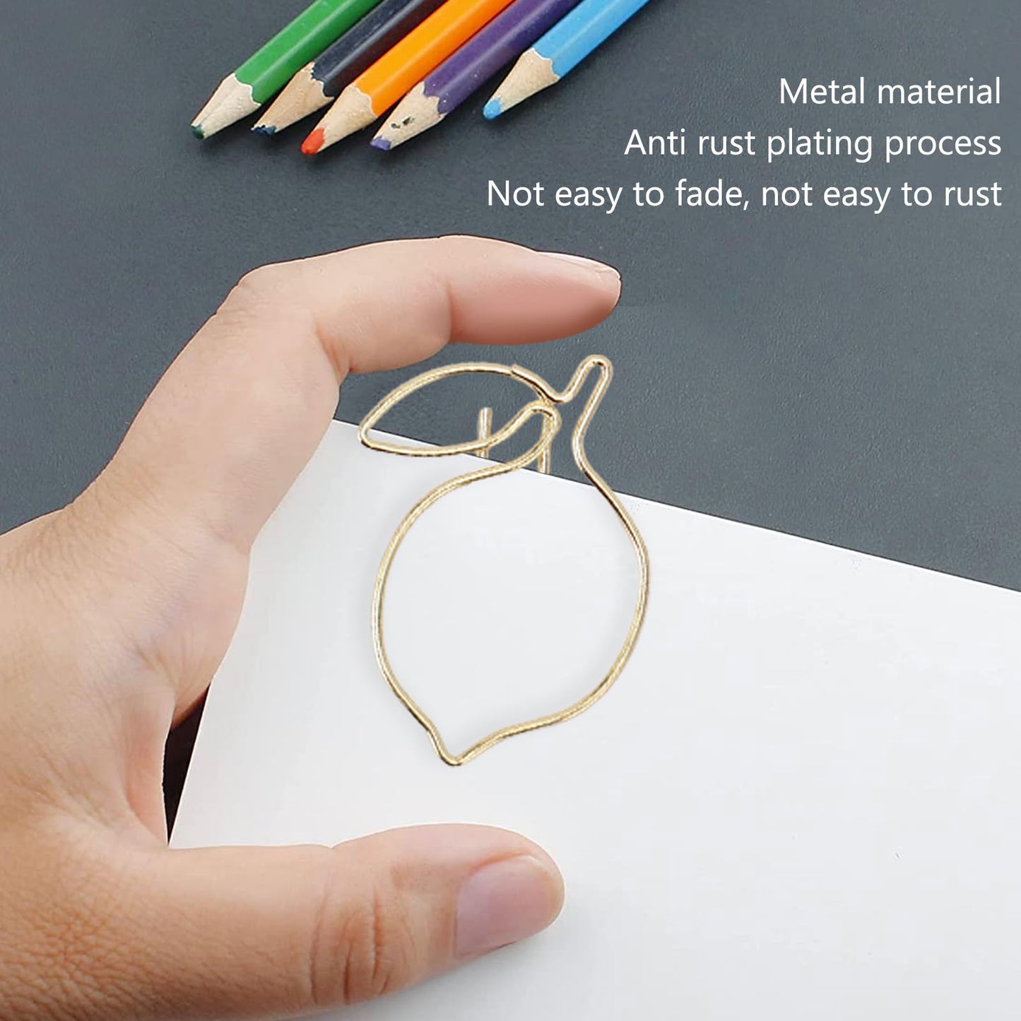 Decorative Lemon Shaped Metal Paper Clips, 100 Pieces with Storage Box, Small Size for Office, Planner, Scrapbooking
