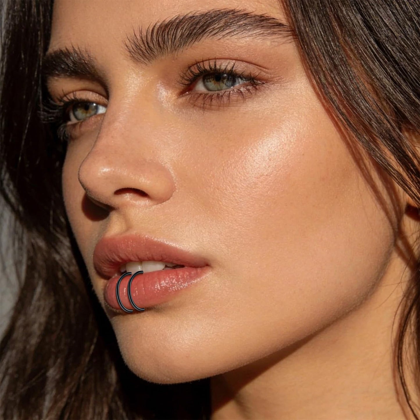 JFORYOU Fake Nose Ring Hoop Faux Nose Piercing Non Piercing Fake Nose Piercing Double Fake Nose Rings for Women Men
