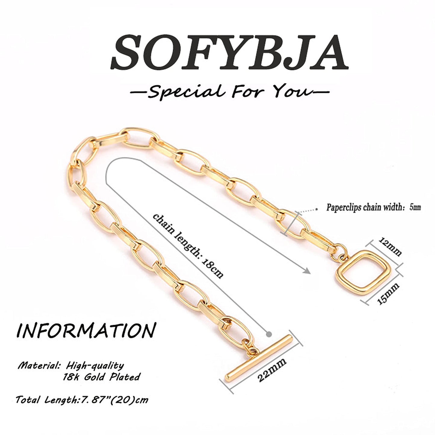 SOFYBJA Personalized Paperclip Oval Link Chain Bracelet for Women Dainty 18k Gold Plated Bracelets Charm Handmade Jewelry for women