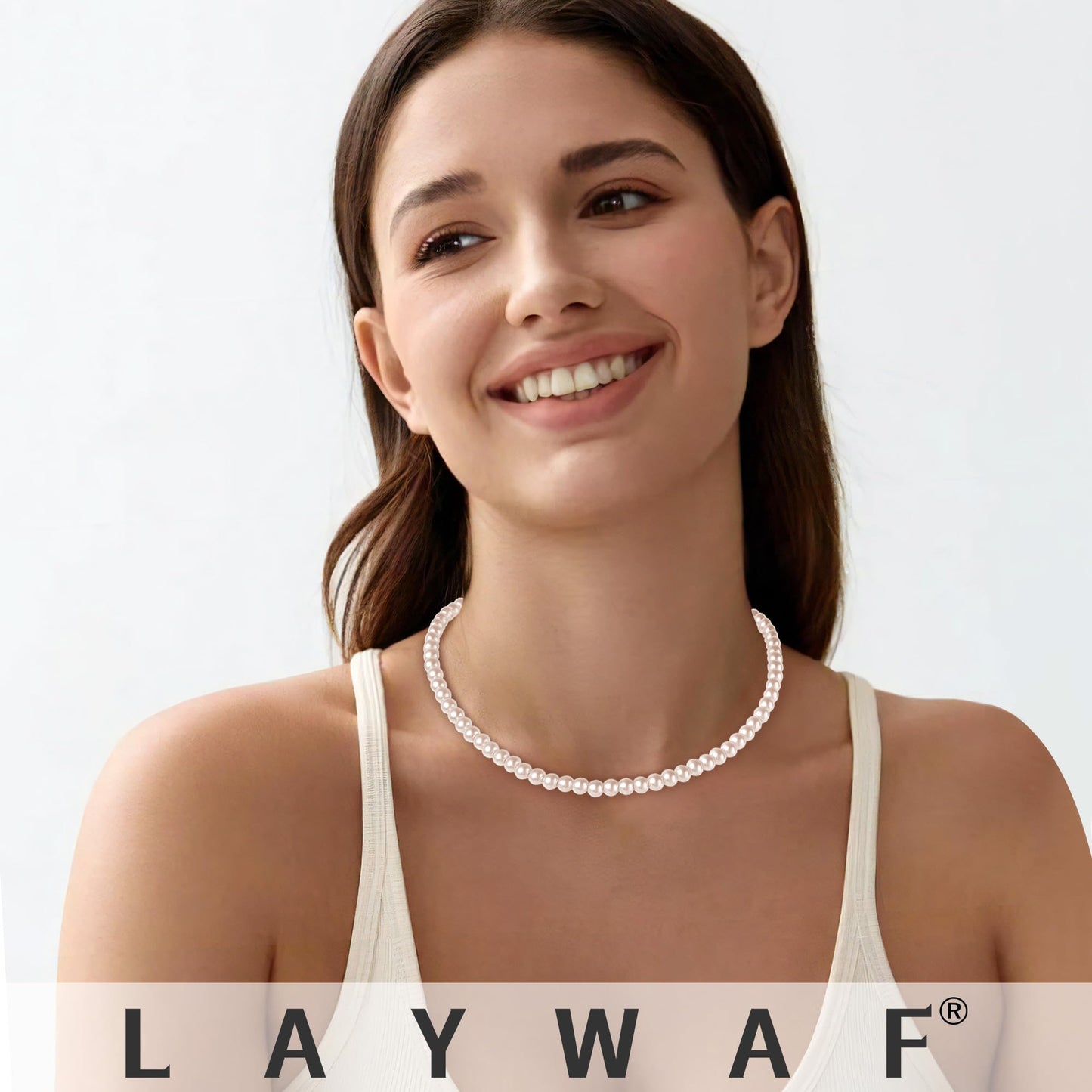 LAYWAF Imitation Pearl Necklaces for Women Mom, 6MM Beaded Necklace, Fake Pearl Choker Necklace, Simple Faux White Pearl Necklace Costume Wedding Jewelry