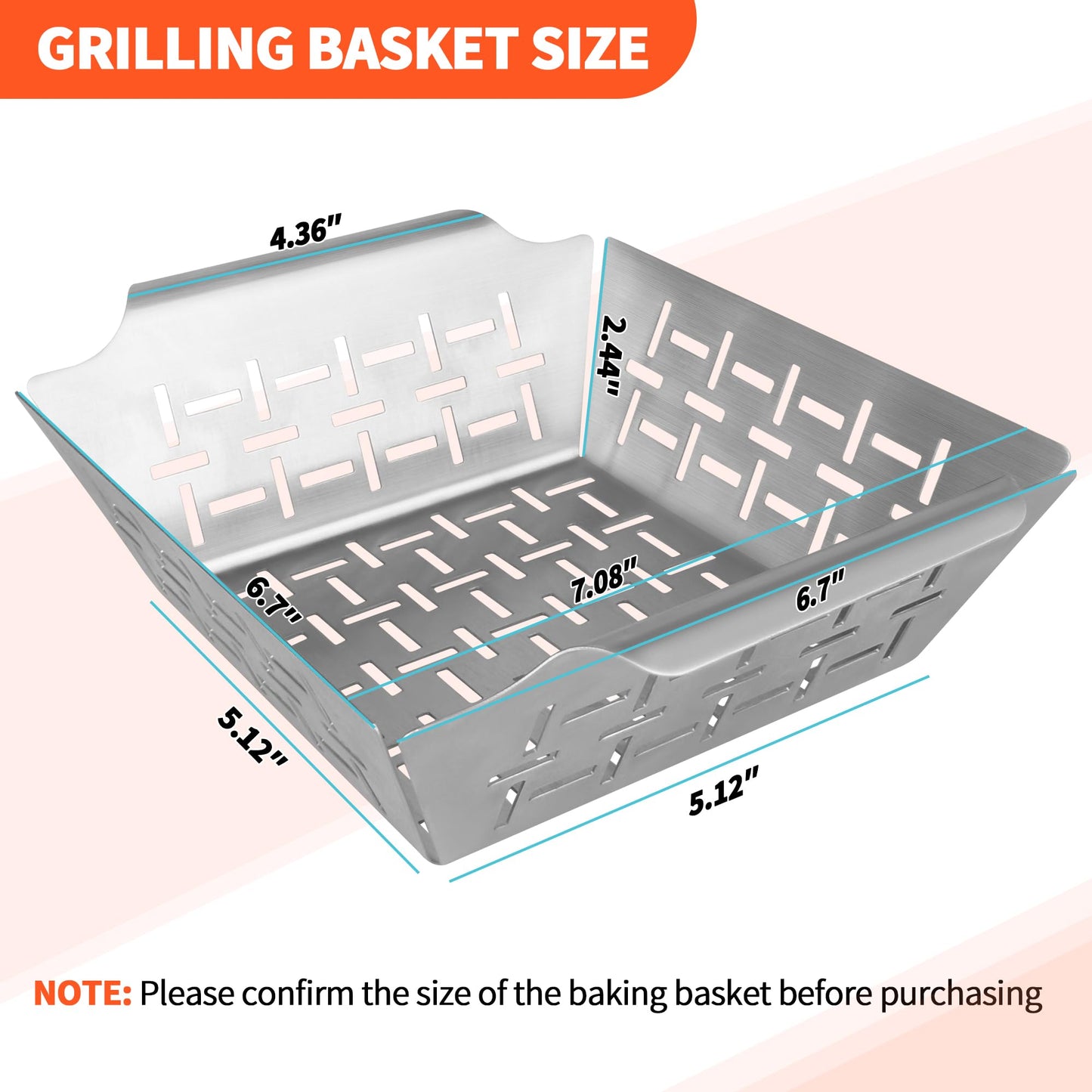 Grill Basket for Veggies, 7" Grilling Basket Replacement for Weber Grills Basket, vegetable Grilling Baskets for Weber Outdoor Grill Accessories, Stainless Steel Baskets for Veggies Fish Meat Food Camping