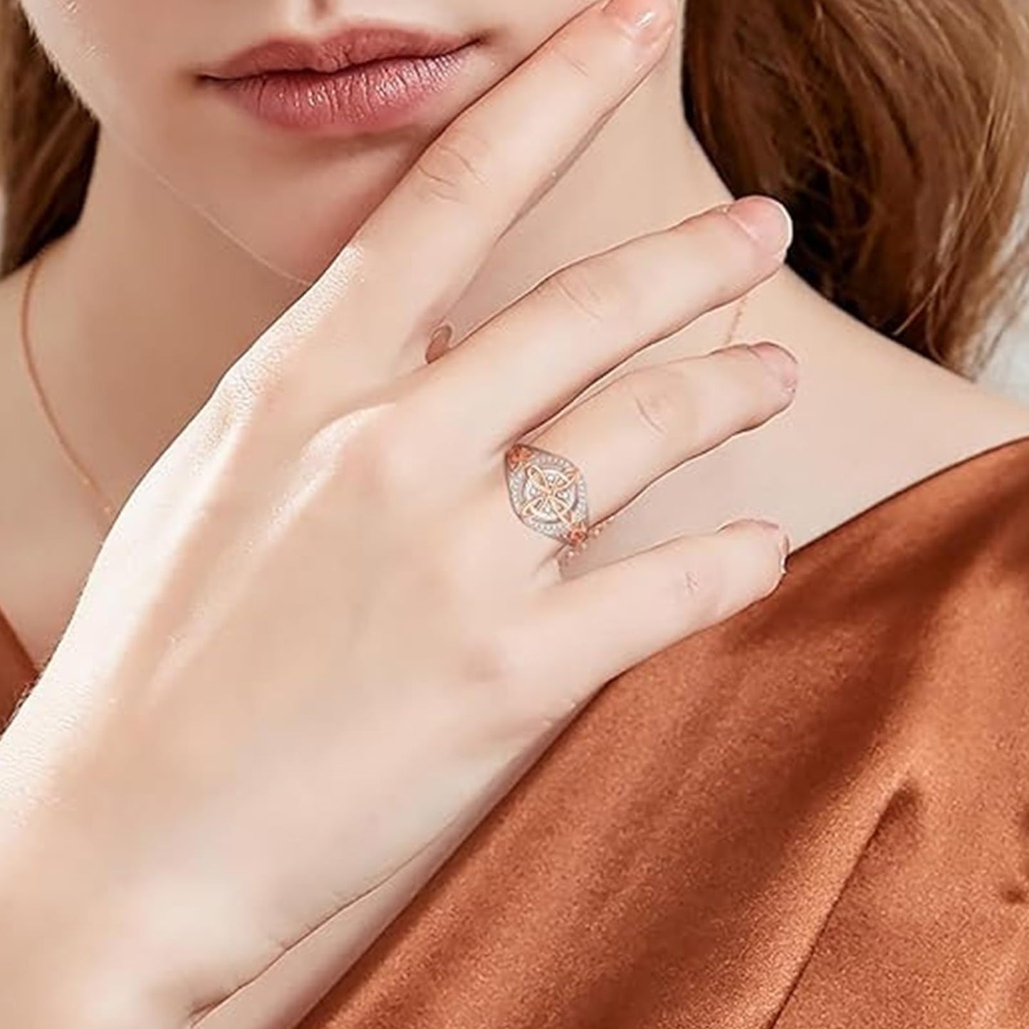 diyebof Women‘s Rings Copper Geometric Band Rings With Two Tone Zircon Accents Designed For Professional And Social Event In Sizes 6 To 10 (9)