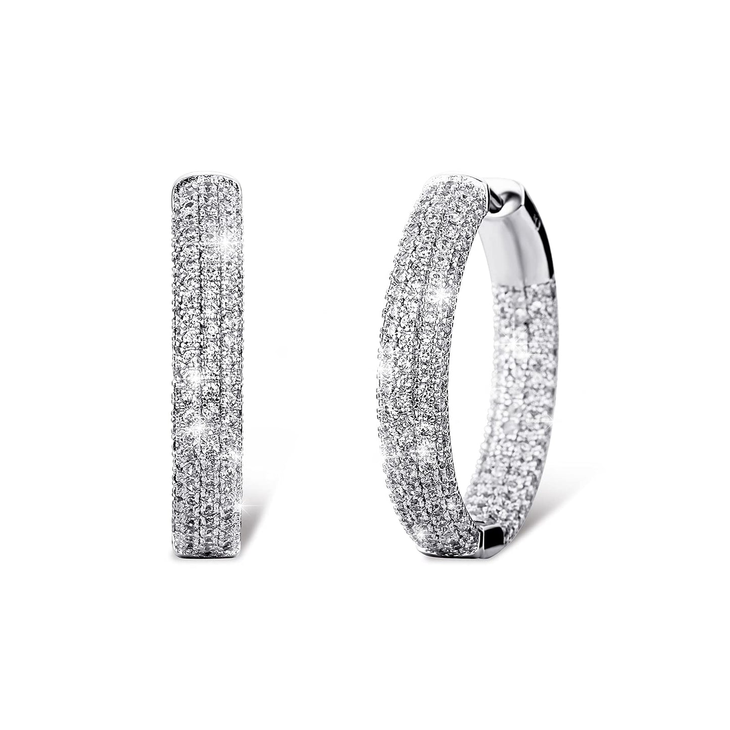 TOPGRILLZ Iced Out Hoop Earrings Cubic Zirconia Huggie Cartilage Cuff Hypoallergenic 14K Gold Plated Luxury Fashion Round Circle Earrings For Women-29mmSilver
