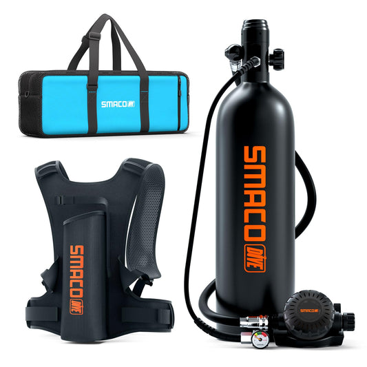 SMACO S700 Plus Mini Scuba Tank 1.9L Portable Diving Tank Reusable Pony Bottle for Underwater Exploration Lung Air Tank Kit Diving Cylinder for Emergency Rescue Boat Cleaning Backup Air Source