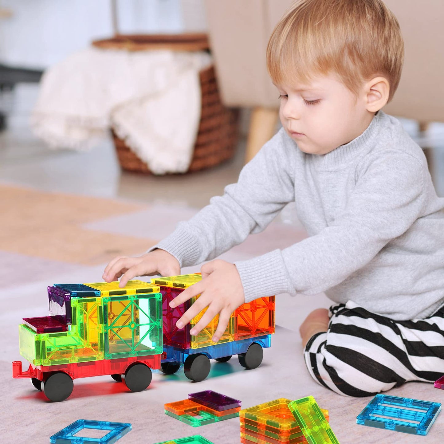 Gemmicc 4 PCS Magnetic Car Set,Magnet Construction Vehicle,Magnet Car Truck Compatible with Magnetic Tiles,STEM Educational Toys for Boys and Girls