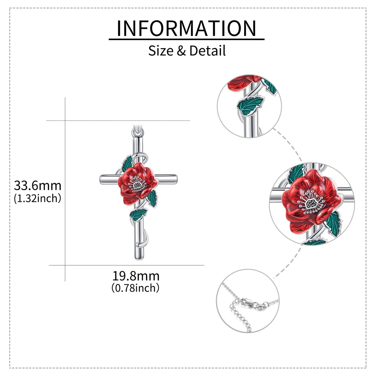 JERWLI Poppy Birth Flower Necklace 925 Sterling Silver Poppy August Birth Flower Pendant Necklace Cross Poppy Jewelry for Women Gifts