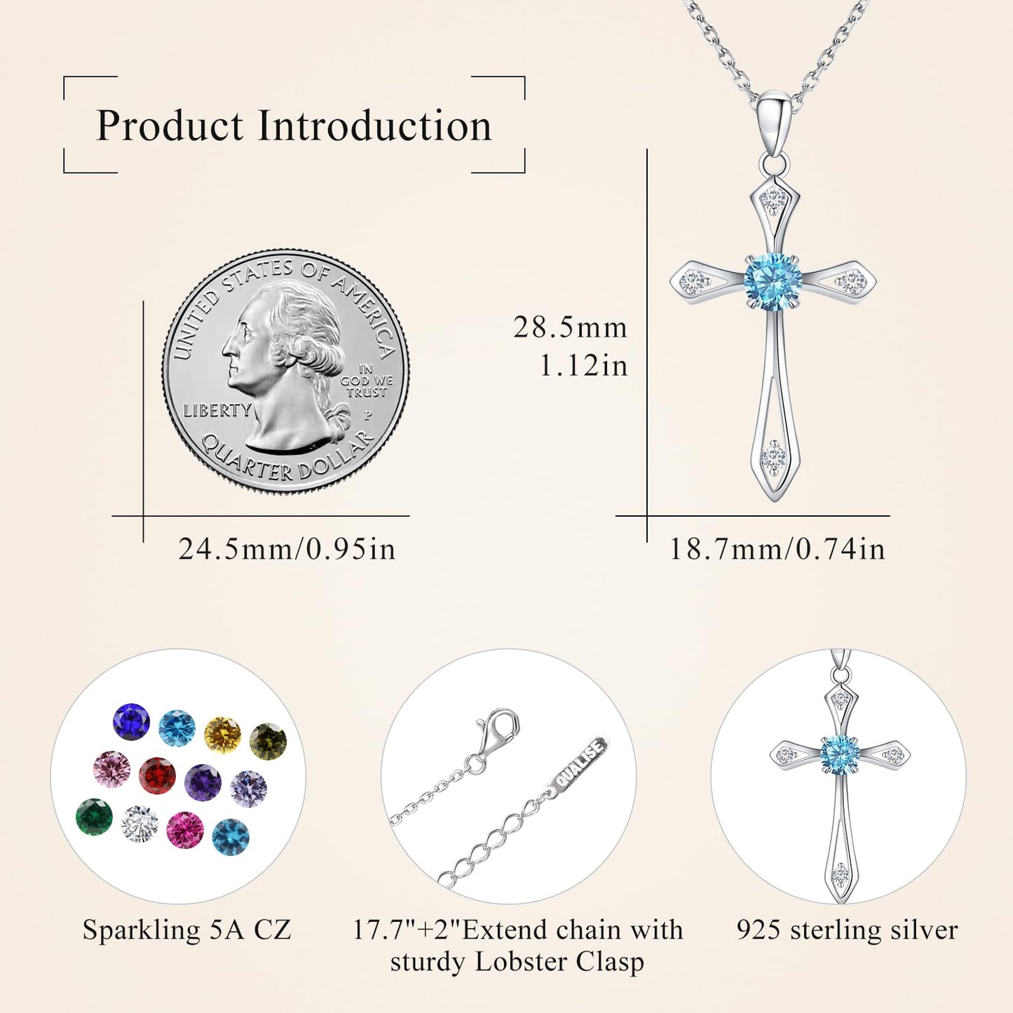 Cross Necklace for Women ,925 Sterling Silver Birthstone Necklace,Aquamarine-March Birthstone Cross pendant jewelry,Faith Religious Fine Jewelry Valentines Day Gifts Birthday Holiday Gifts for Her