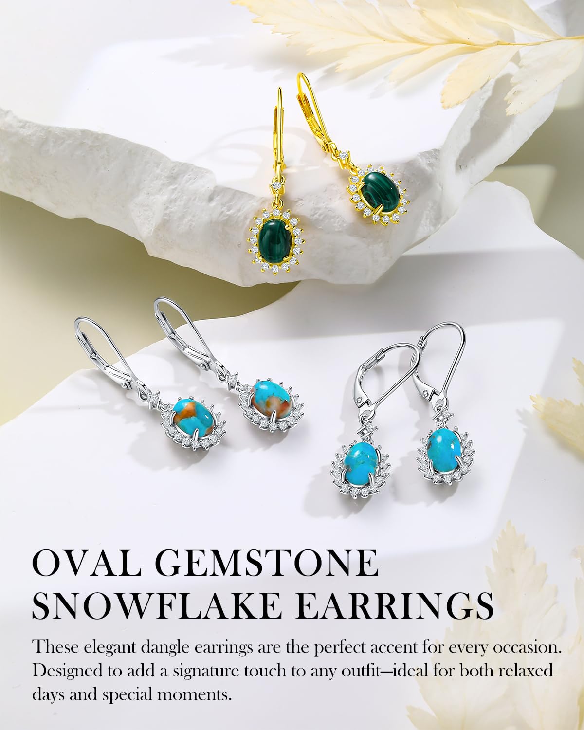 AIBAO Orange Turquoise Dangle Earrings Western Jewelry for Women Oval Cut Gemstone Snowflake Dangling Earrings Sterling Silver Turquoise Earrings