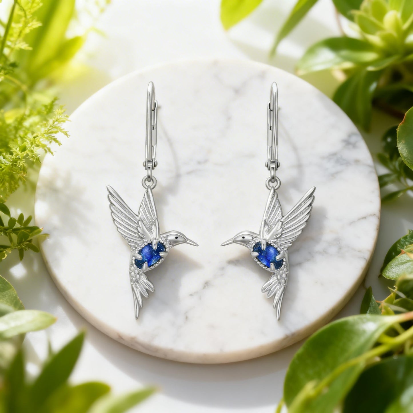 BETHZA Hummingbird Earrings 925 Sterling Silver Genuine Lapis Lazuli Hummingbirds Drop Dangle Earring Animal Jewelry Gifts for Women