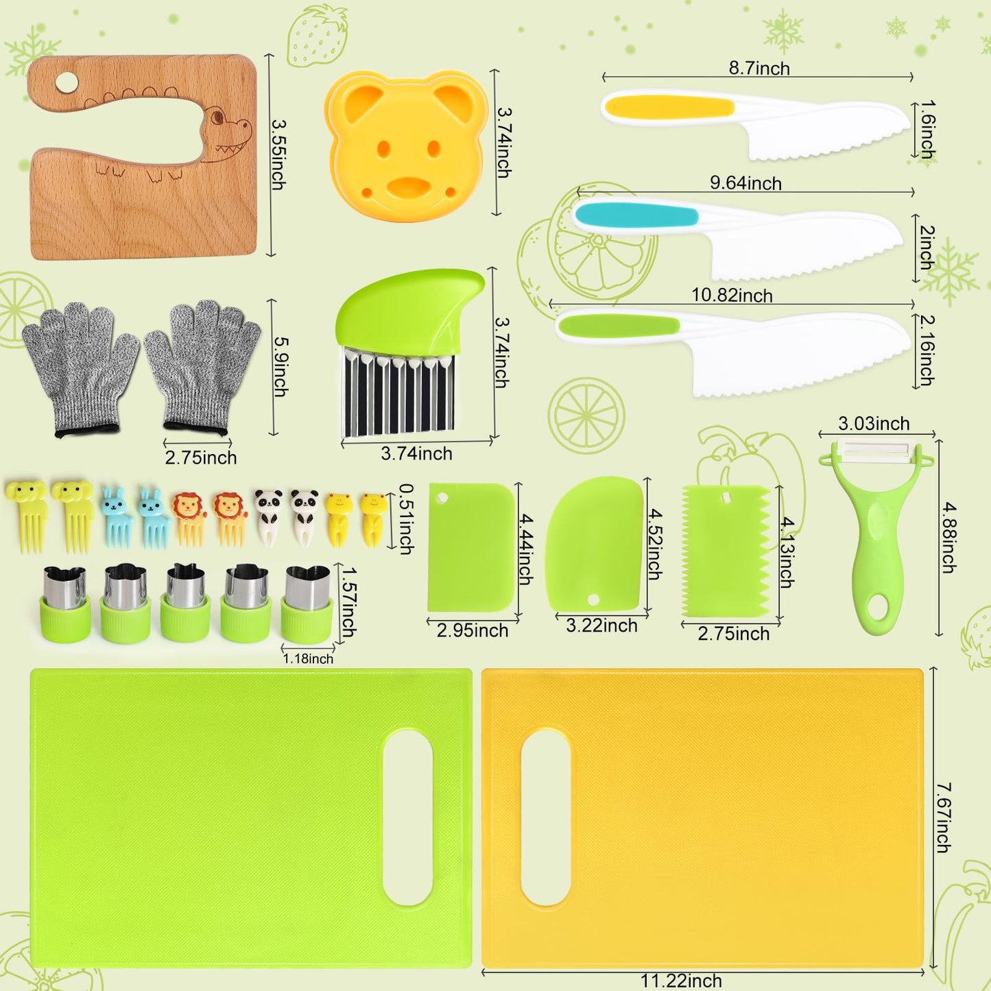 28PCS Toddler Knife Set - Kids Knifes for Real Cooking, Montessori Kids Kitchen Knife Set with Cutting Board Crinkle Cutters Kid Safe Knives, Toddlers Kitchen Tools for Age 2-10 Year Old Girl Boy