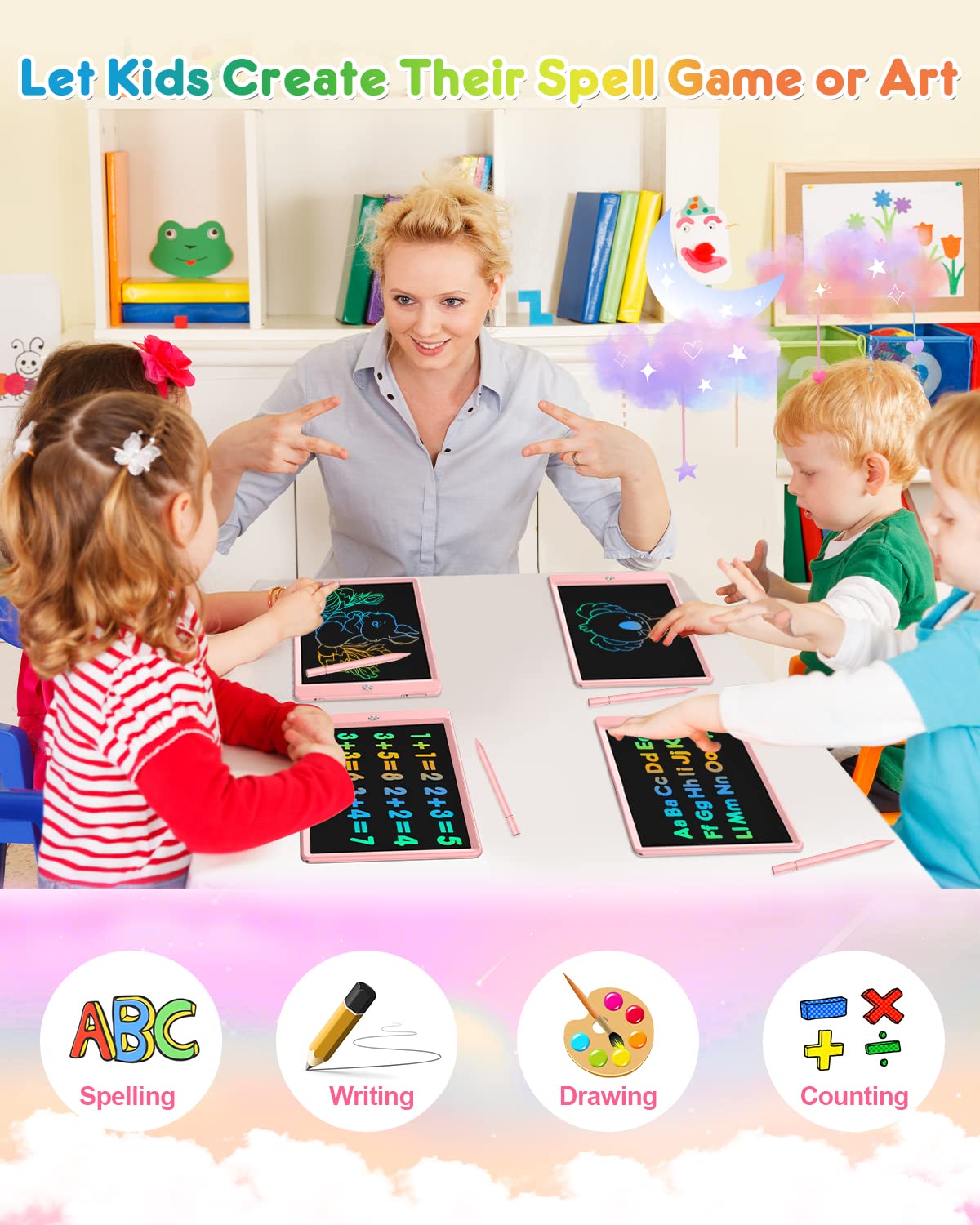 FLUESTON LCD Writing Tablet, 10 Inch Doodle Board Toys Gifts for 3-8 Year Old Girls Boys, Colorful Electronic Board Drawing Pad for Toddler Easter Basket Stuffer for Kids, Educational Travel Toy