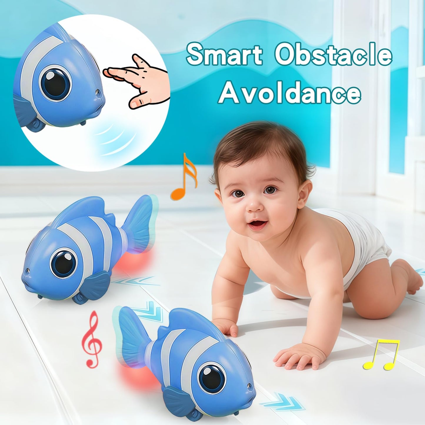 Gzsbaby Musical Baby Toy -Crawling Toy Sensory Tummy Time Toys for Boy Girl, Light-up Walking Dancing Moving Toys Learning Development Infant Toddler Birthday Gifts (Blue)