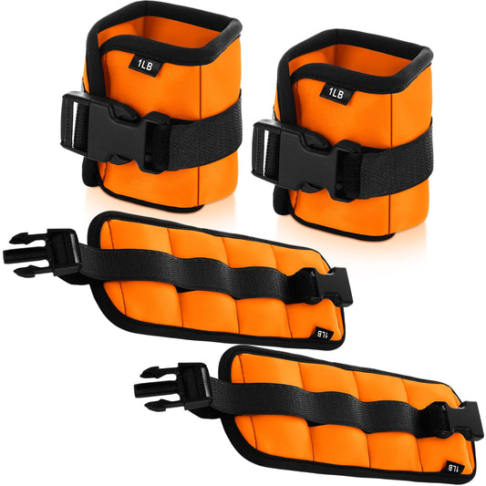 Hollowfly 2 Pairs Ankle Wrist Weights for Land or Aquatic Exercise Aqua Cuffs Aqua Aerobics Fitness Bands for Ankle and Wrist Adjustable Weights for Swimming Pool Workout Equipment (Orange,1lb)
