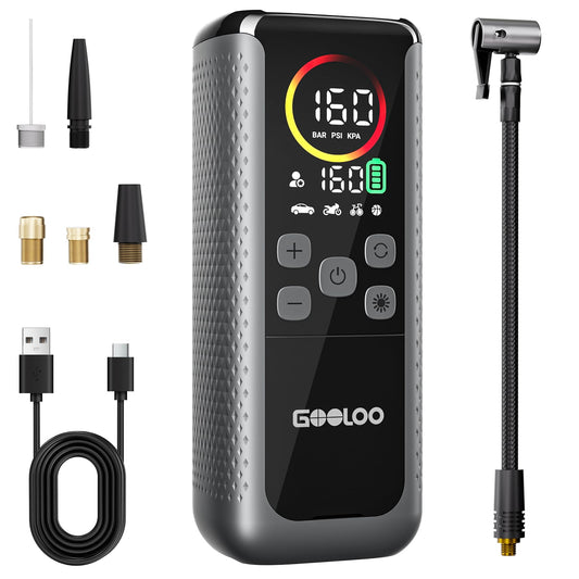 GOOLOO GT160 DUAL Tire Inflator Portable Air Compressor, 4X Faster Dual Cylinder & Upgraded Color LED Screen Portable Air Pump for Car Tires, Auto Shut-off Electric Bike Tire Pump with Pressure Gauge