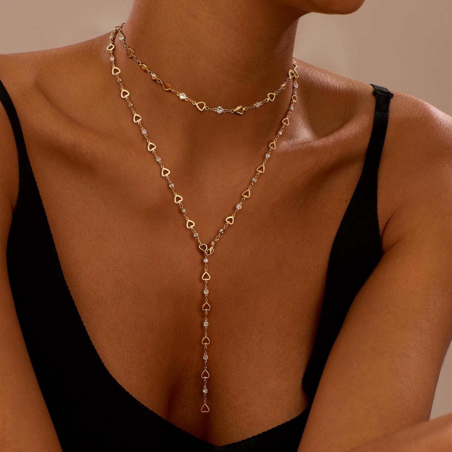 ENGCKSHI Necklace for Women, Dainty Long 14K Gold Y-Shaped Necklace Jewelry Trendy Beaded Layered Chain Drop Necklaces Jewelry Women Gifts