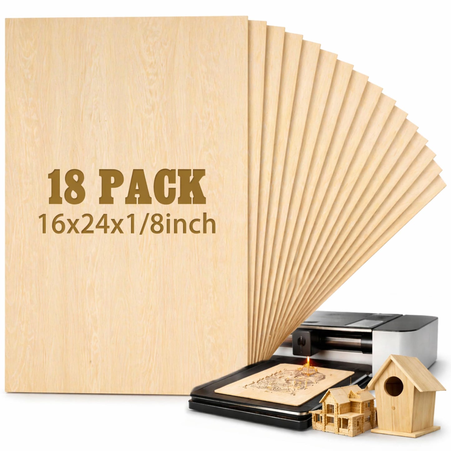 Juexica 18 Pcs 16" X 24"x 1/8" Basswood Craft Sheets, 3mm Plywood Board Wood Thin Sheets for Arts Crafts Woodworking Scroll Sawing Projects Painting Drawing Laser Cutting Projects