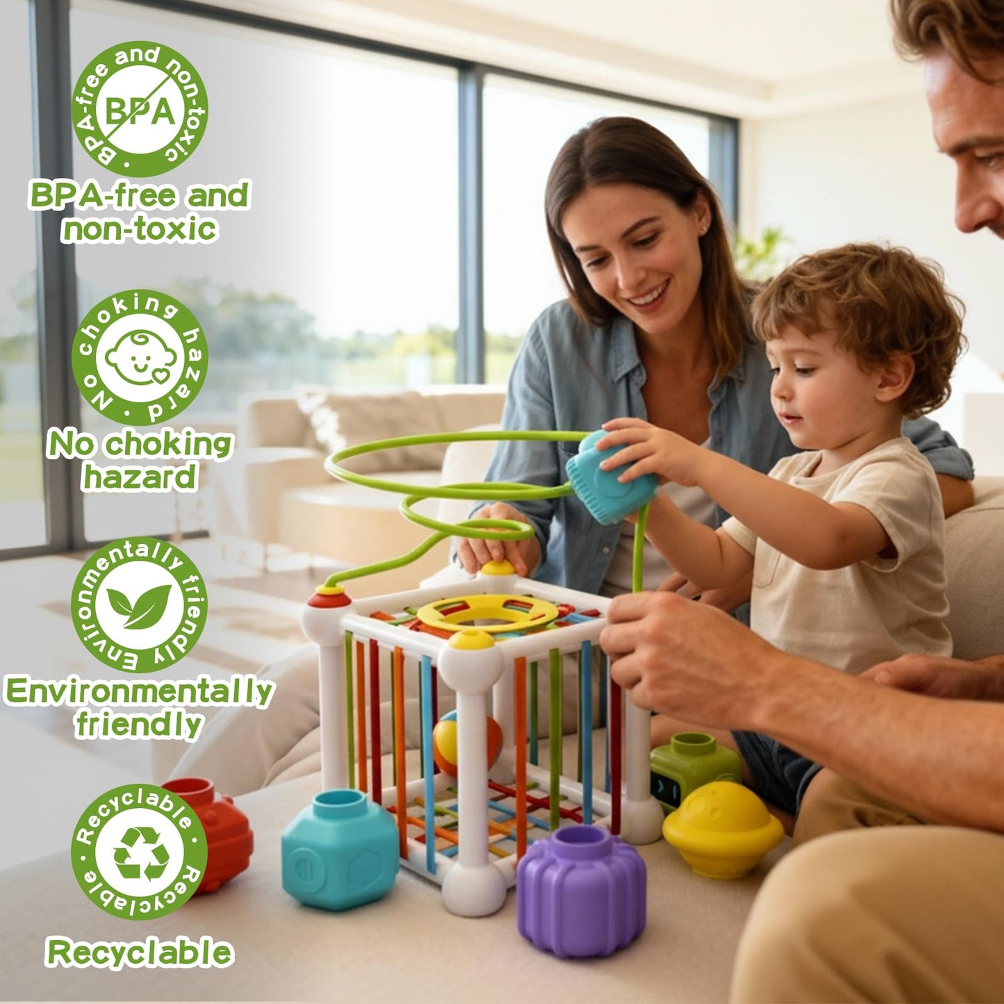 Fyxttalor Montessori Toys for Toddlers 18 Months+, 16PCS Baby Activity Cube with Shape Sorter, 3 Suction Cup Spinner Toys, 2 Bead Mazes, Ball Rolling Track, Developmental Learning Gifts for Boys Girls