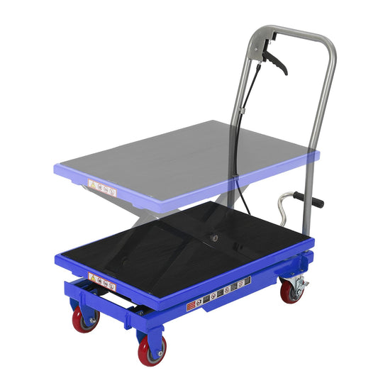 Hydraulic Lift Table Cart,1100lbs Capacity 32.2" Lifting Height,Manual Single Scissor Lift Table with Non-Slip Pad, 4 Wheels & Reflective Strips,for Material Handling & Transportation
