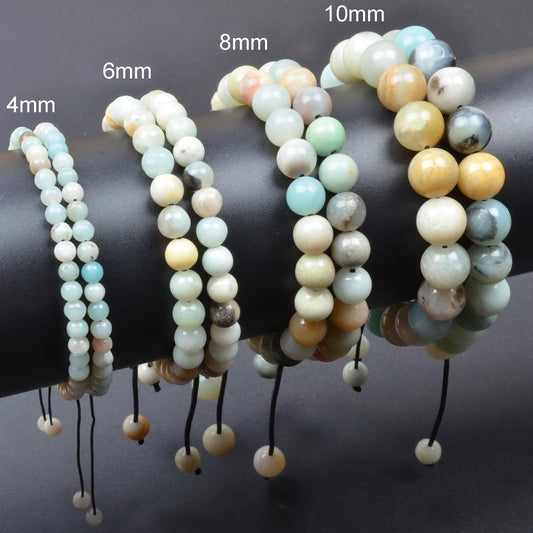 MASSIVE BEADS Multicolor Amazonite Stone of Harmony - Handmade Yoga Natural Stone Crystal Healing Power Energy Gifts for Unisex Adult Bracelet Macrame Adjustable 4mm