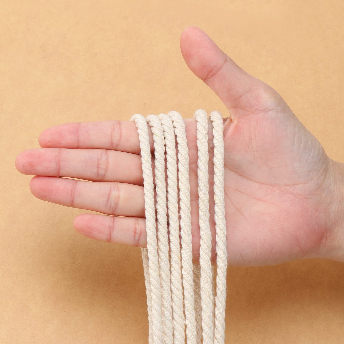 Macrame Cord 5mm x 109Yards（328Feet, Natural Cotton Macrame Rope - 3 Strands Twisted Macrame Cotton Cord for Wall Hanging, Plant Hangers, Crafts, Gift Wrapping and Wedding Decorations