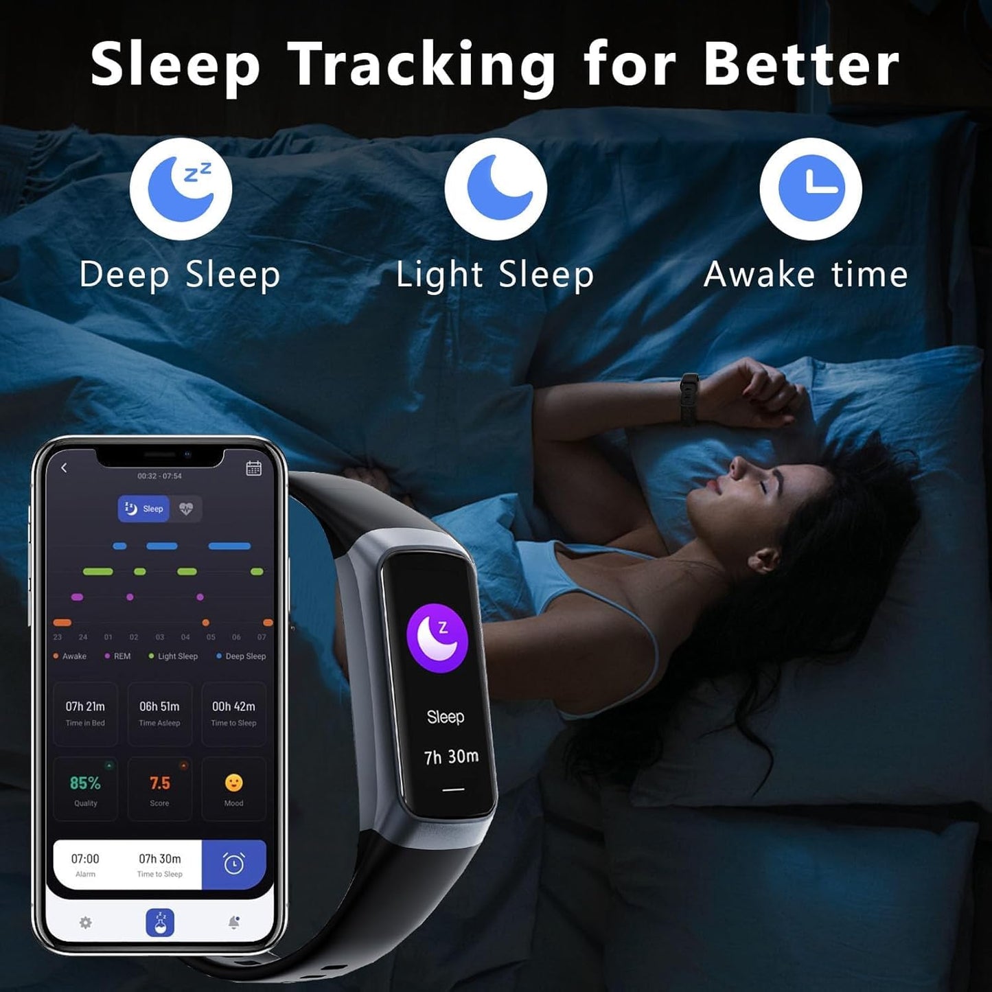 Fitness Tracker Activity Tracker Smart Watch 1.10''AMOLED Touch Color Screen,Smart Watch with 24/7 Blood Oxygen Heart Rate,Sleep Monitor,IP68 Waterproof,Step Counter Health for Women Men (Black)