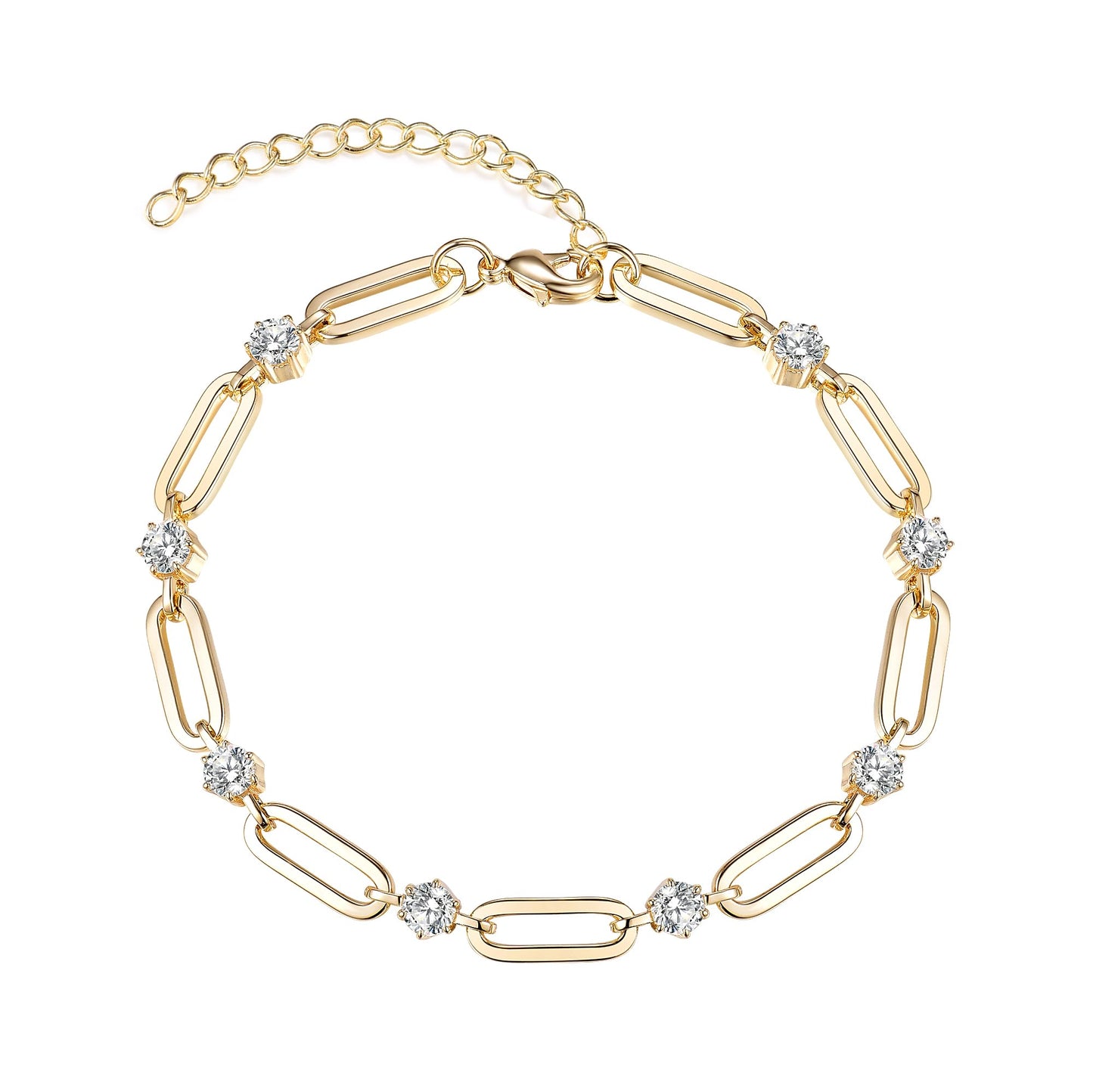 shinelab Paperclip Bracelet for Women Couple Bracelets with CZ Chain Strand Jewelry for Men_7inches