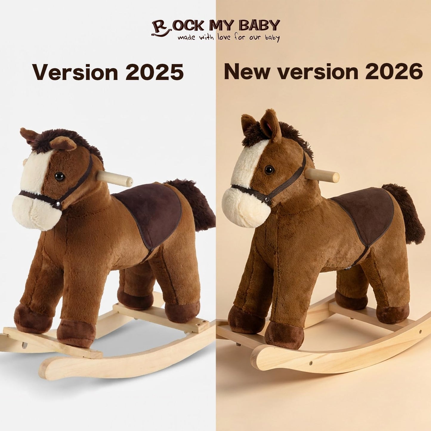 Rock My Baby Rocking Horse, Dark Brown Horse Rocker for Toddlers 18M+, Plush Ride on Horse Toy with Realistic Sound,Soft Stuffed Filling, CPC Certified