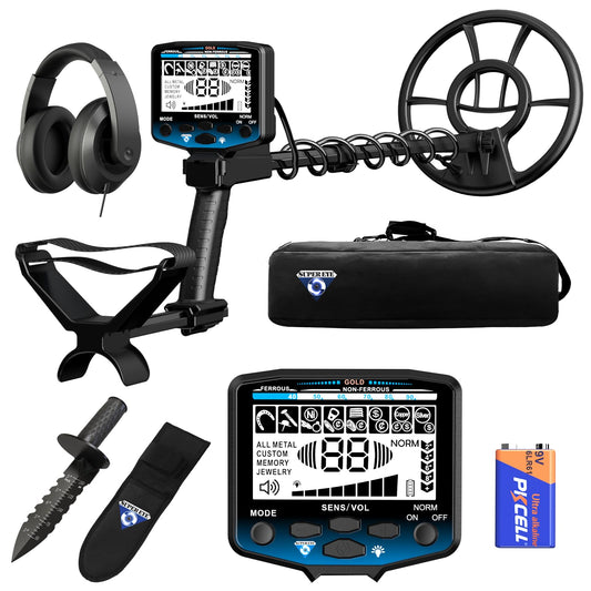 SuperEye Metal Detector for Adults Professional, Higher Accuracy Gold Silver Metal Detectors Kit, Intelligent NORM Mode for Beginner, 6 Modes, Advanced DSP Chip,10" Waterproof Coil, Larger LCD, Blue