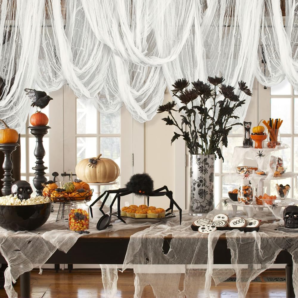Vellibring 400" x 85" Halloween Creepy Cloth Decoration, Large White Spooky Fabric Cloth Scary Gauze Cheesecloth for Haunted House Halloween Party Yard Wall Indoor Outdoor Decor