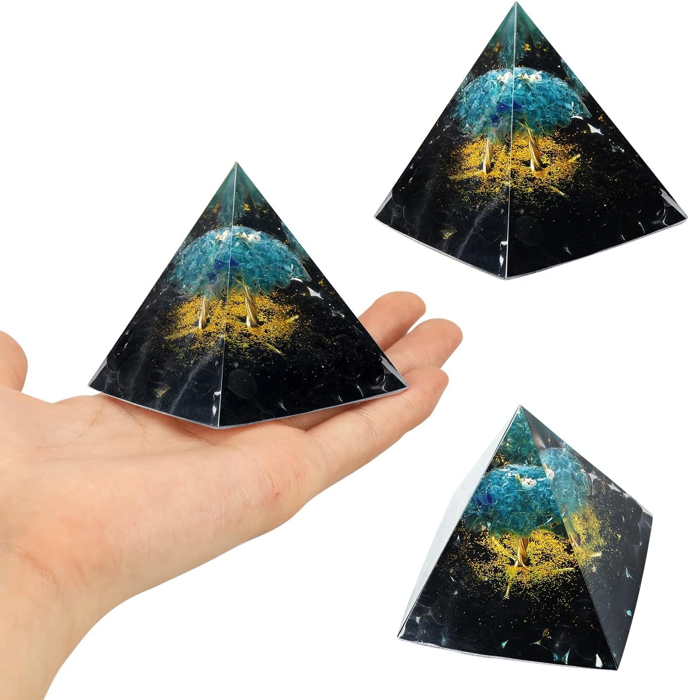 EternalOrgone Tree of Life Orgone Pyramid for Positive Energy, Orgonite Blue Quartz&Obsidian Healing Crystal Pyramids for Reduce Stress Chakra Reiki Healing Meditation Attracts Lucky and Success