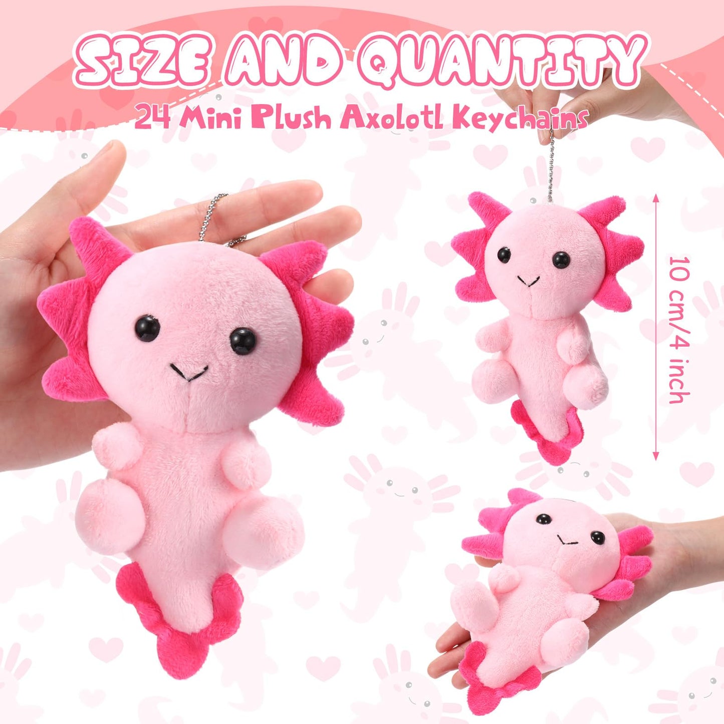 Blueweenly 24 Pcs Axolotl Keychains Plush Toys, 4 Inch Kawaii Cute Axolotls Stuffed Animal for Boys Girls, Kids Doll Ornament for Kindergarten Classroom Prizes Birthday Gifts Party Favors(Pink)