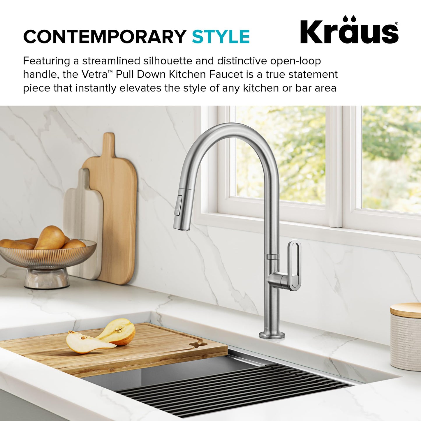KRAUS Vetra 2-Function Single Handle Pull Down Kitchen Faucet in Spot-Free Stainless Steel, KPF-2850SFS