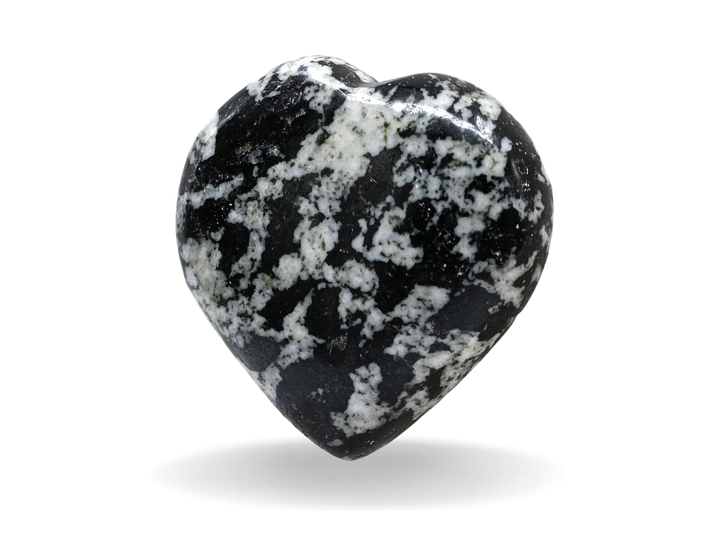 Black & White Tourmaline Crystal Heart Palm Stone - Pocket Massage Worry Stone for Natural Body Chakra Balancing, Reiki Healing and Crystal Grid