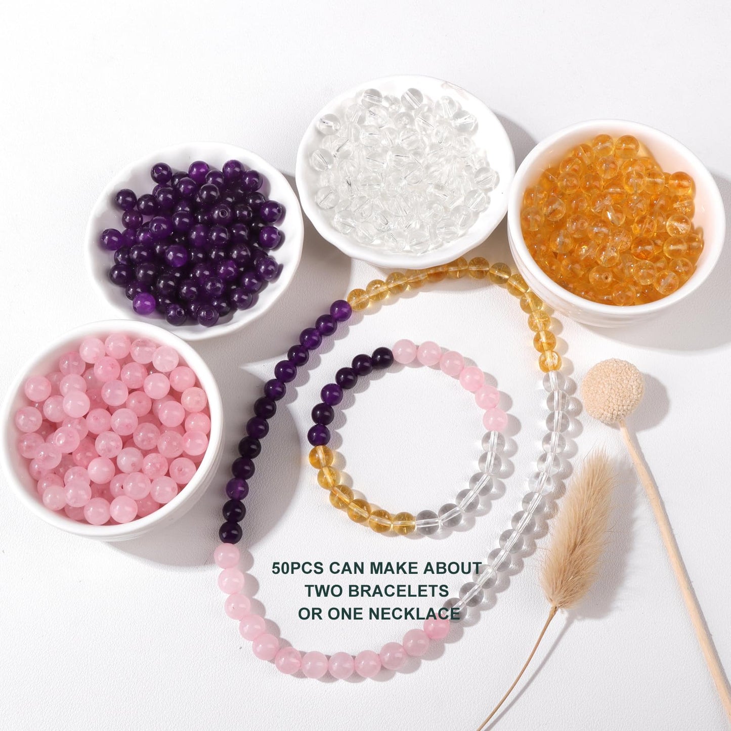 Risyfjew 50PCS 8mm Natural Rose Quartz Beads Gemstone Round Loose Beads for Jewelry Making Chakra Crystal Stone Beads for Bracelets Necklace Earrings Making Supplies (50pcs/Strand)