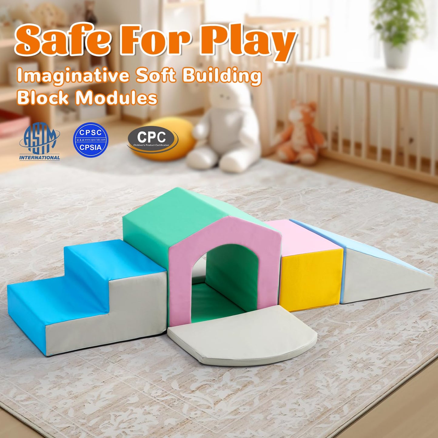 M HI-Mat Toddler Climbing Toys Indoor, 6-Piece Baby Foam Climbing Blocks, Soft Play Gym Made of PU Leather Climber Structures Set for Toddlers 1-3 Years, Waterproof, Easy to Clean (Pink, 6-Pieces)